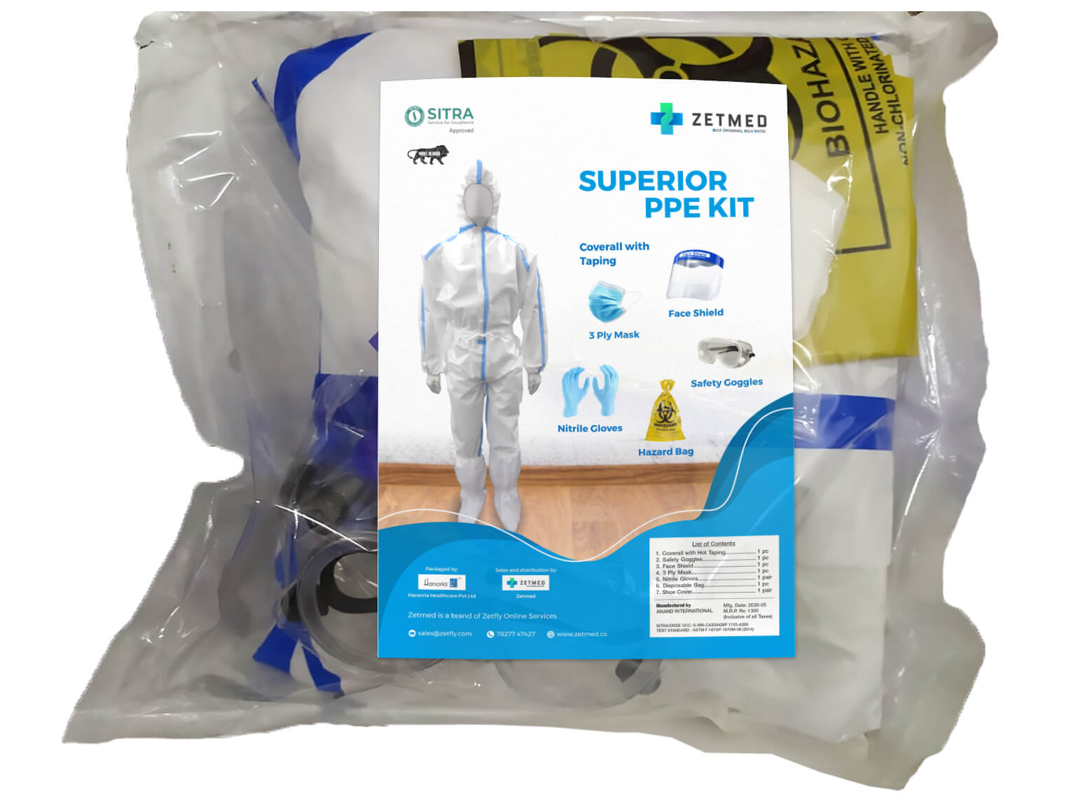 Superior PPE Kit - Coverall + Gloves + 3 Ply Mask + Face Shield + 